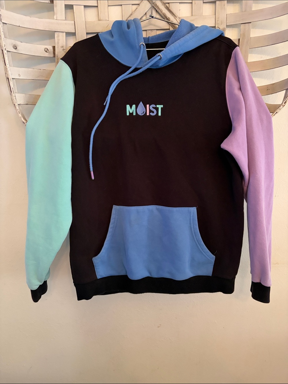 Colorblock Crewneck Sweatshirt - Black with Blue, Mint & Lavender